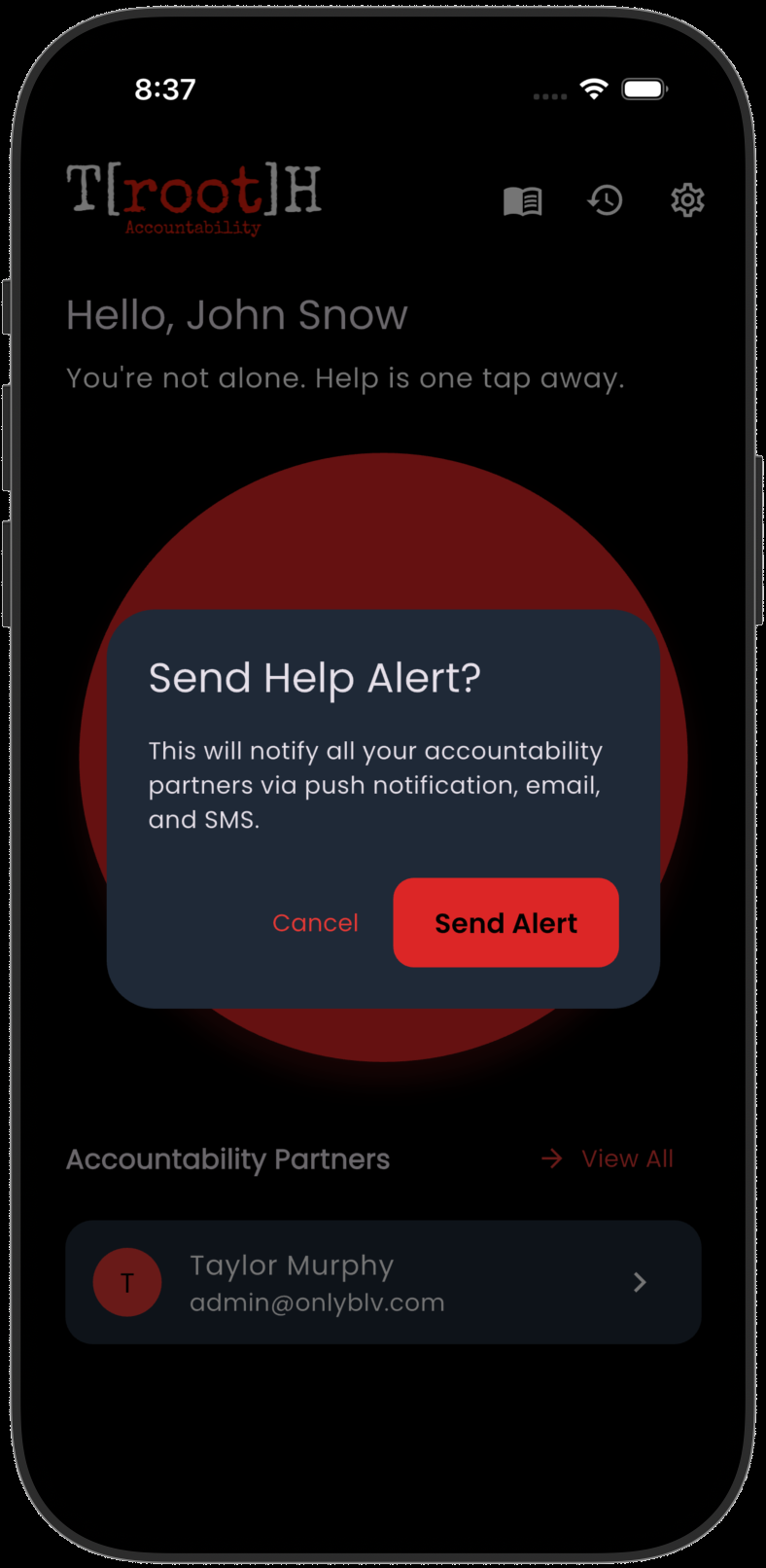 Alert confirmation screen