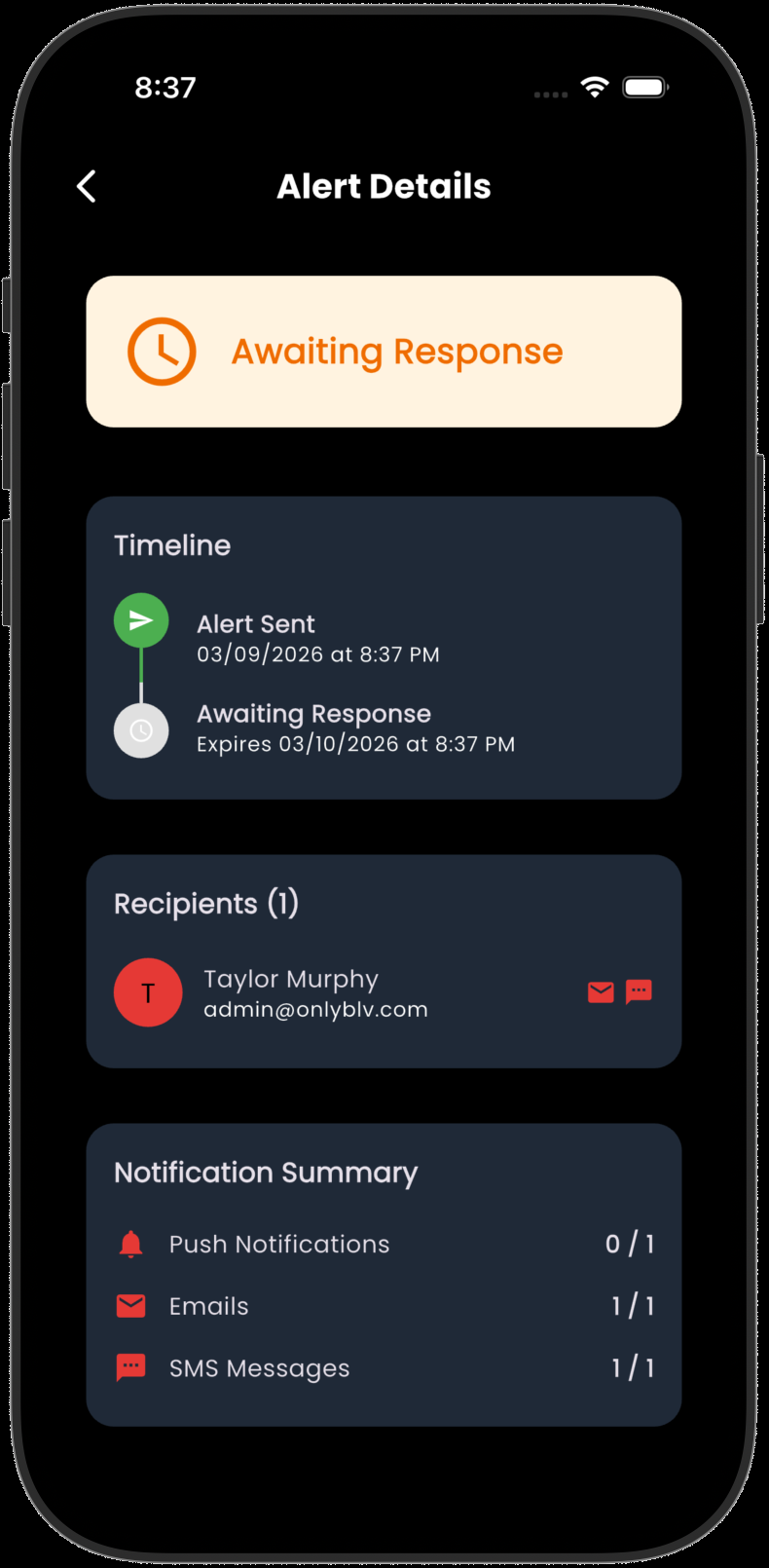 Alert details screen