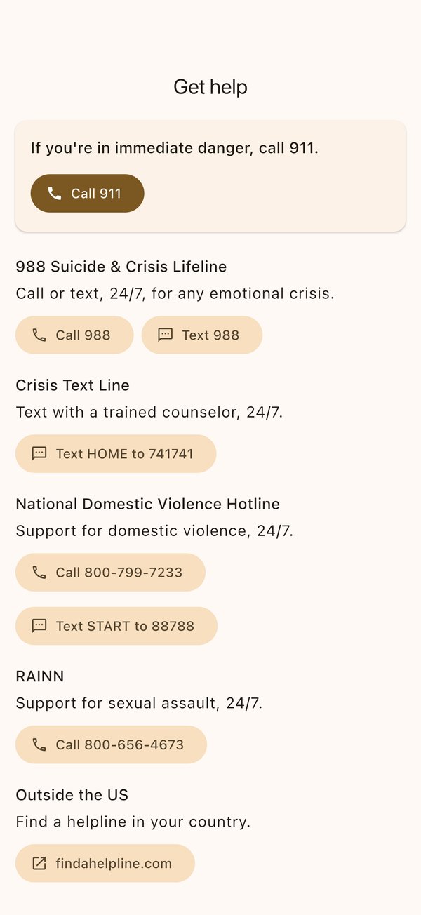Get help screen