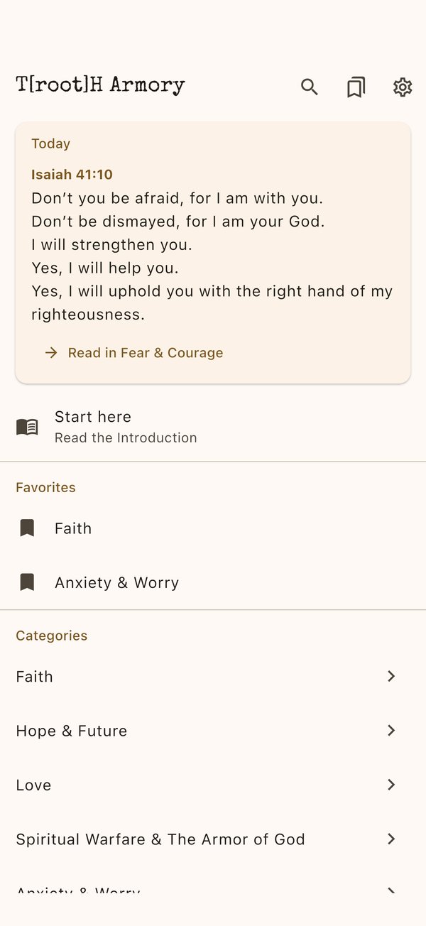 Armory today screen with the daily verse