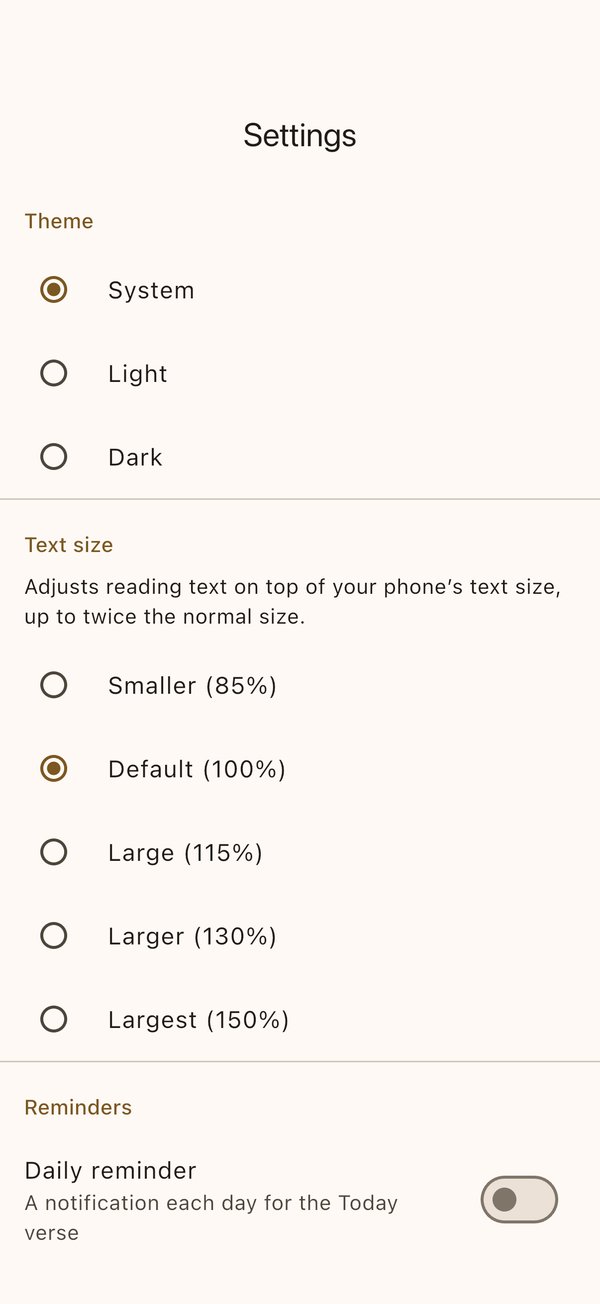 Settings screen