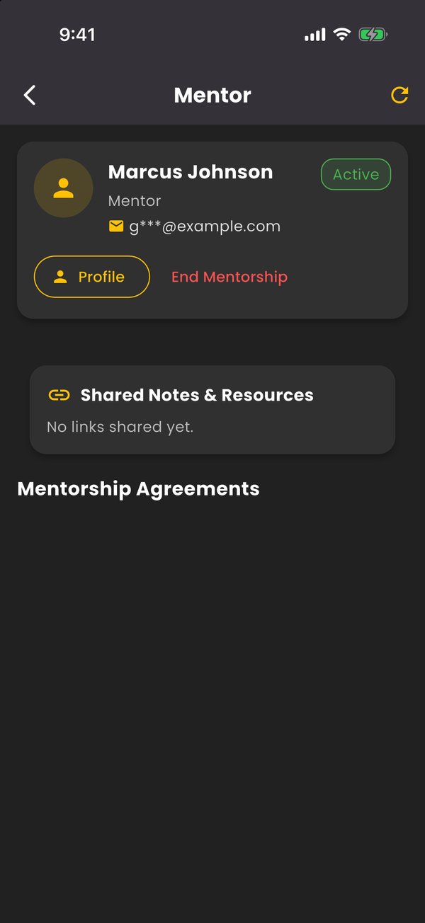 Mentor and agreements screen