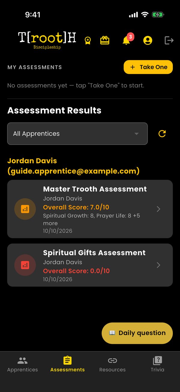 Assessment results list